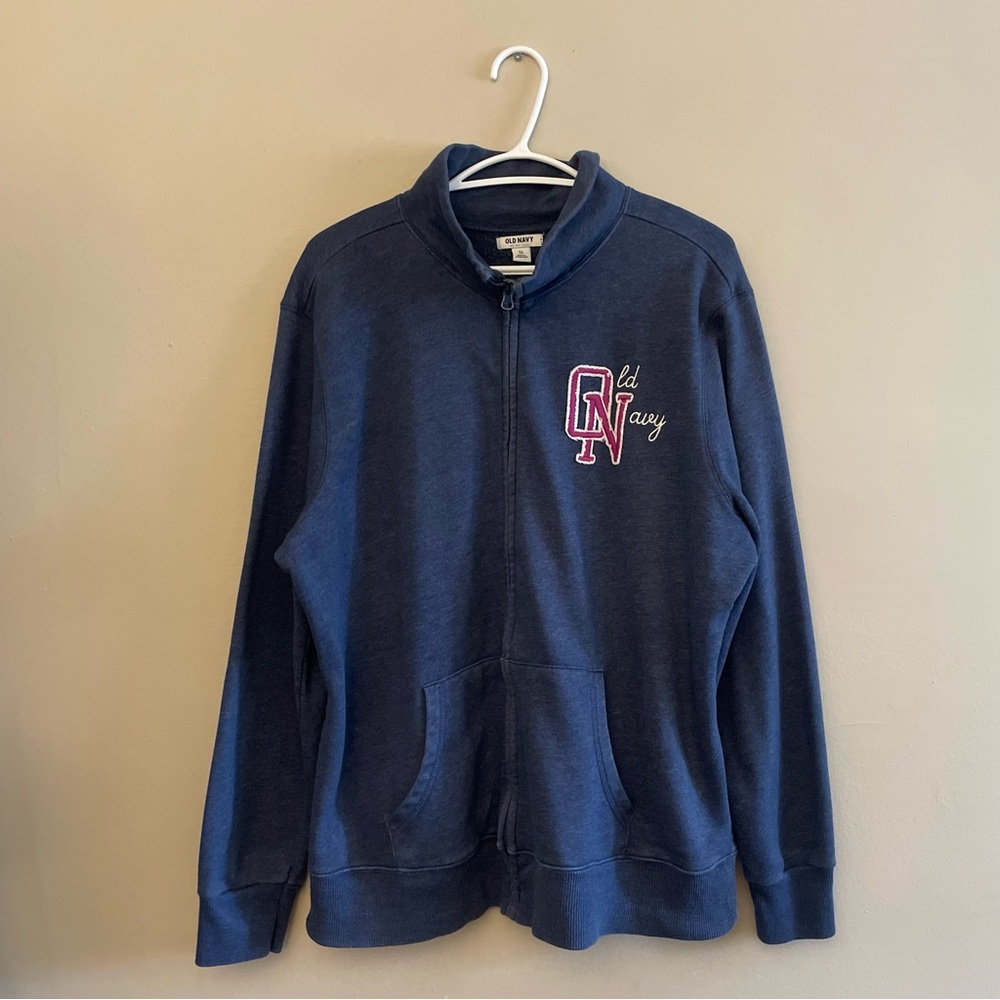 Old Navy Blue Mock Neck Zip-Up Sweatshirt with Pink Logo - Picture 2 of 16